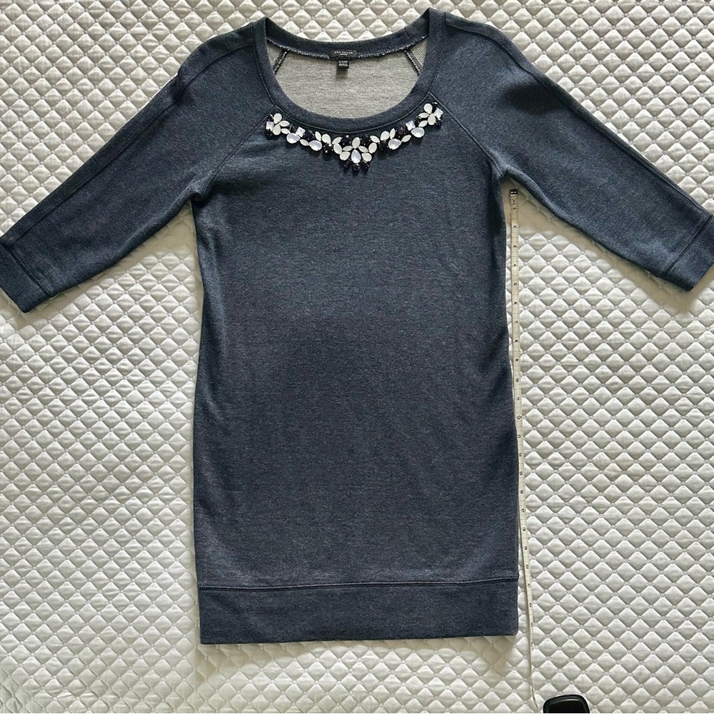Ann Taylor XXSP Blue Embellished Sweatshirt Dress